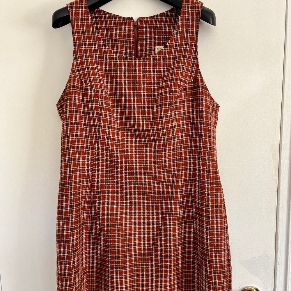 Justine - Vintage Women's Sleeveless Burnt Orange Plaid Dress (42)